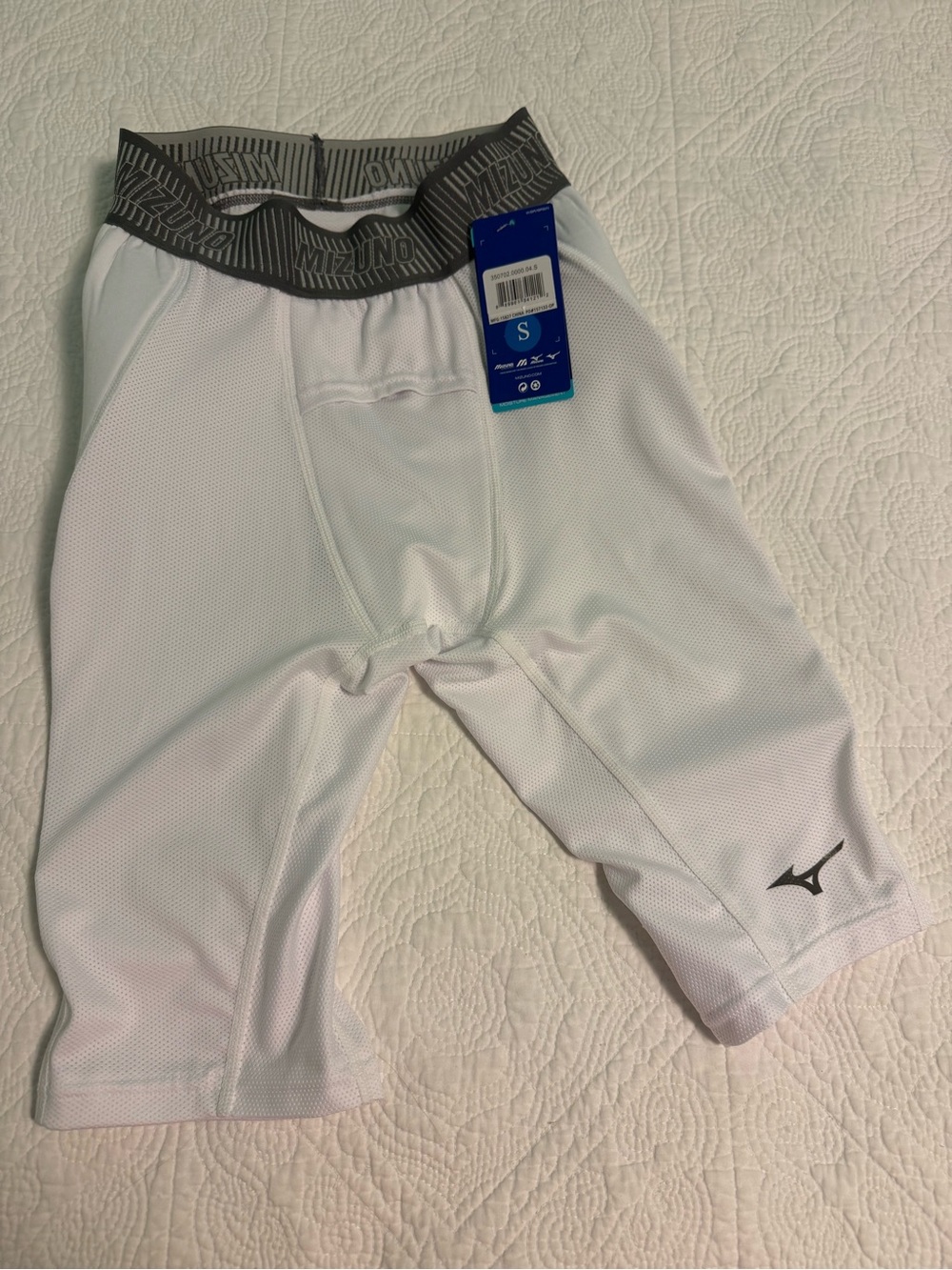 Mizuno White Performance Compression Shorts with Gray Waistband